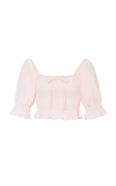 Faithfull The Brand + Net Sustain Lenora Cropped Shirred Linen Top In Pink
