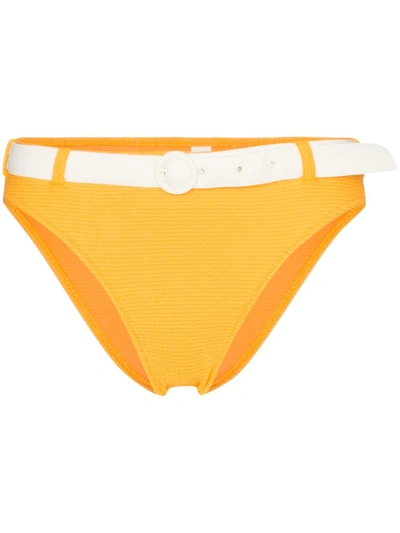 Solid & Striped The Rachel Belt Bikini Bottom In Marigold Squiggle