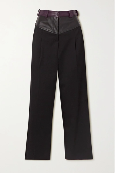 Christopher Esber Maverick Twill And Leather Straight-leg Pants In Black