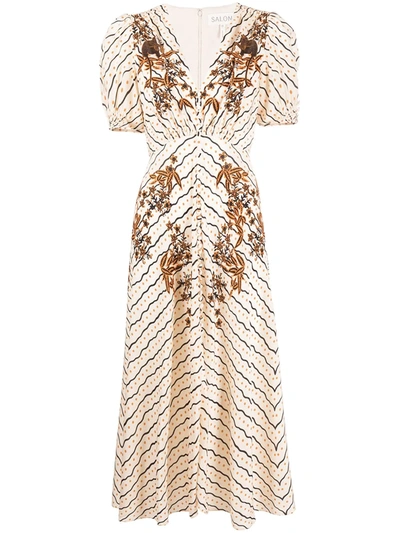 Saloni Floral-print Buttoned Dress In Neutrals ModeSens