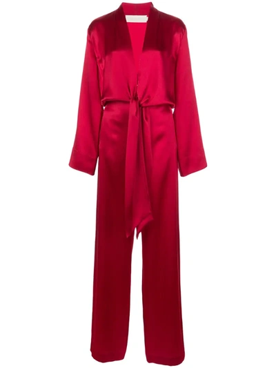 Michelle Mason Kimono Tie Jumpsuit In Red