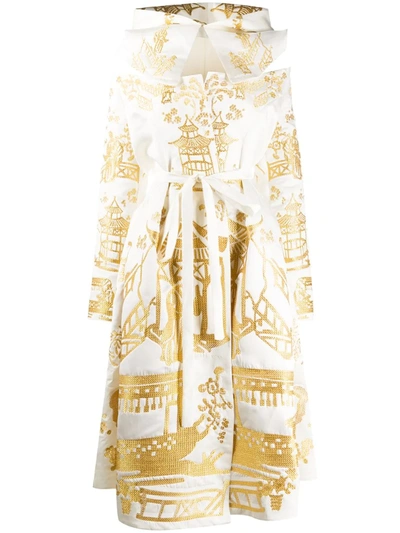Yuliya Magdych Metallic Embroidered Hooded Dress In White