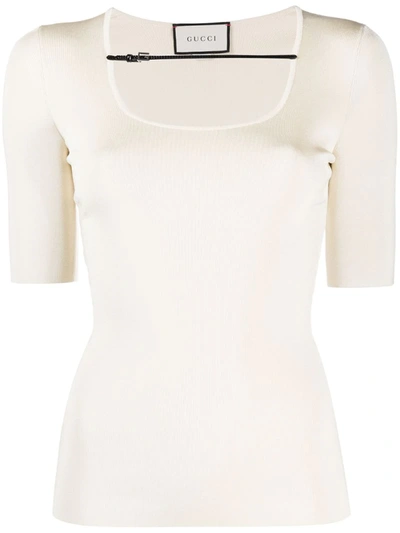 Gucci Buckle-strap Ribbed T-shirt In Neutrals