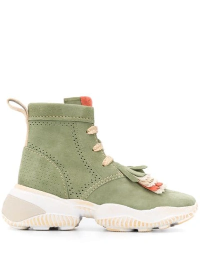 Hogan Fringe-trimmed Lace-up Boots In Green