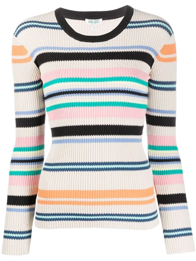 Kenzo Striped Ribbed Knit Jumper In Neutrals