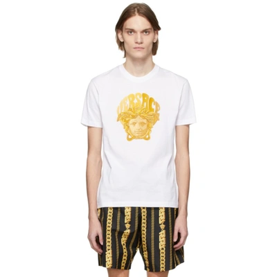 Versace Medusa-embroidered Cotton T-shirt In White ModeSens