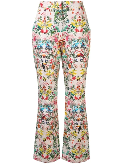 Monique Lhuillier Floral Bootcut Trousers In Pink