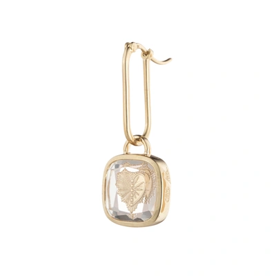 Foundrae Square Gemstone Heart Earrings In Yellow Gold/clear Quartz