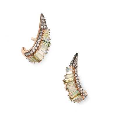 Nak Armstrong Ruched Ear Clips Earring In Rose Gold/opal/tourmaline
