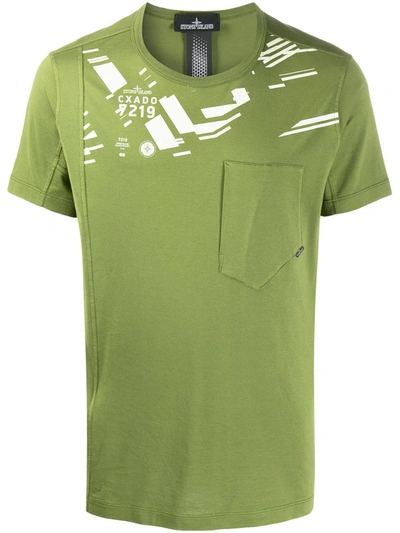 Stone Island Shadow Project Printed Ss Catch Pocket T-shirt In Green