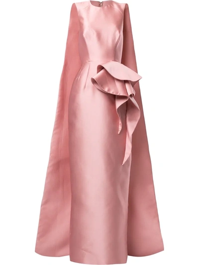 Azzi & Osta Ruffled Cape-back Gown In Pink