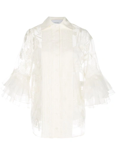 Marchesa Sheer Floral Pattern Blouse In White