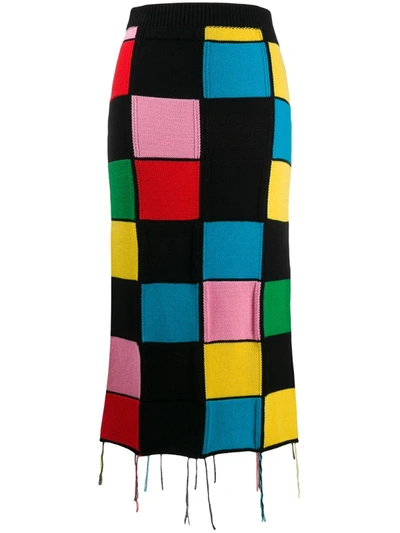 Msgm Patchwork-knit Pencil Skirt In Black