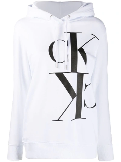 Ck Calvin Klein Logo Hoodie In White