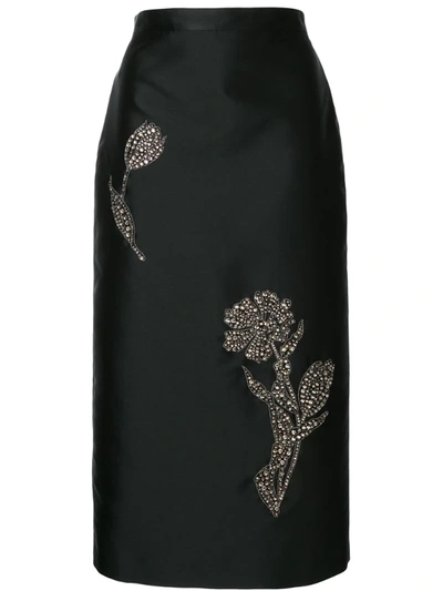 Erdem Sequin Appliqué Pencil Skirt In Black