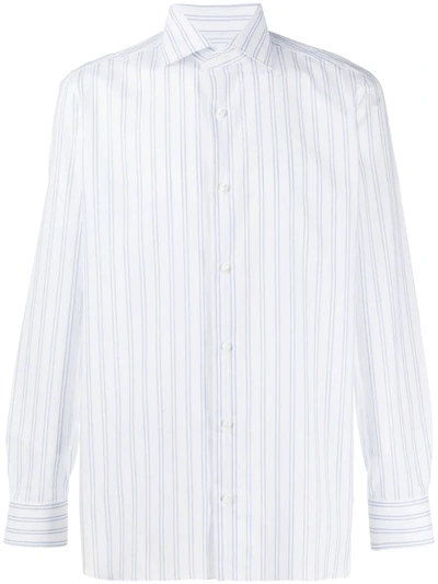 Borrelli Button Front Poplin Shirt In White
