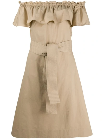 P.a.r.o.s.h Off The Shoulder Midi Dress In Neutrals