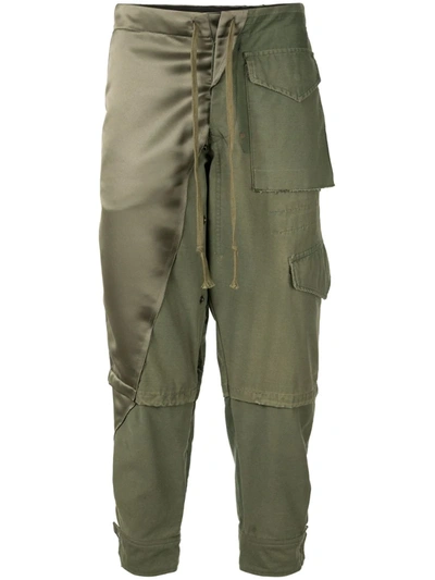 Greg Lauren Drawstring Cargo Trousers In Green