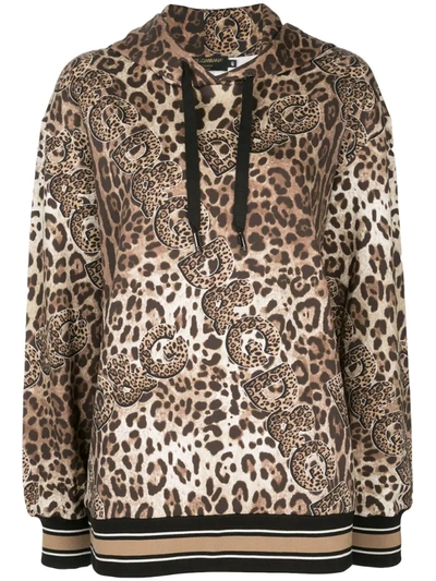 Dolce & Gabbana Leopard Print Hoodie In Brown