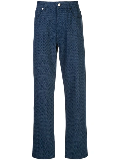 Fendi Multi-logo Print Straight Jeans In Blue