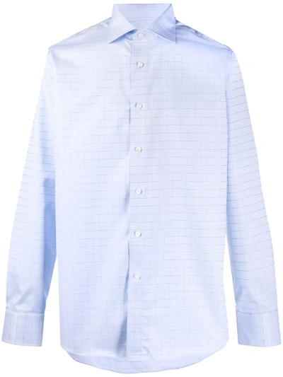 Canali Check-print Cotton Shirt In Blue