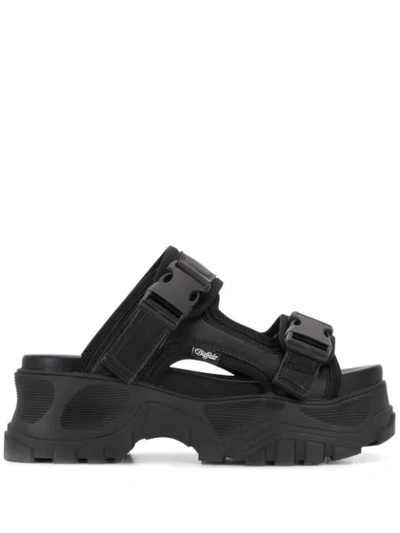 Buffalo Buckled Platform Sandals In Black