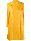 Prada Double-breasted Leather Coat In Yellow