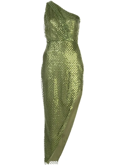 Michelle Mason Sequin Net Asymmetric Dress In Green