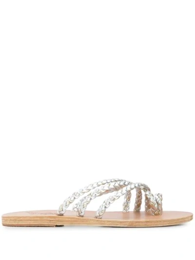 Ancient Greek Sandals Amalia Rope Flat Sandals In Silver