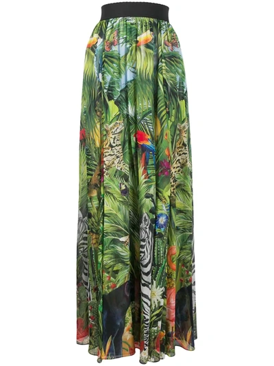 Dolce & Gabbana Jungle-print Maxi Skirt In Green
