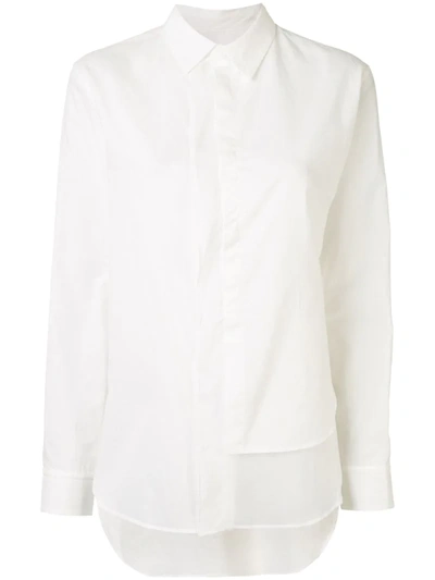 Y's Asymmetric Ruffle Front Shirt In White