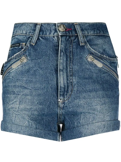 Philipp Plein Multi-pocket Denim Shorts In Blue