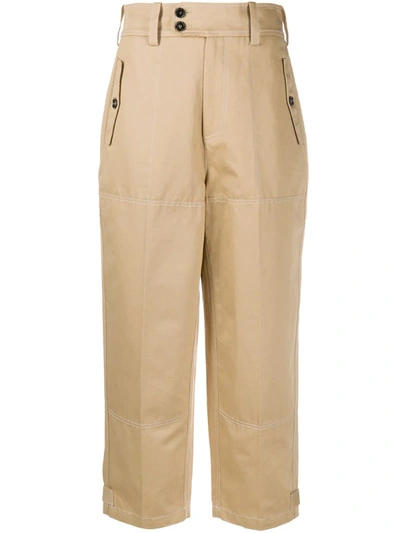 Marni Contrast Top-stitching Cropped Trousers In Neutrals