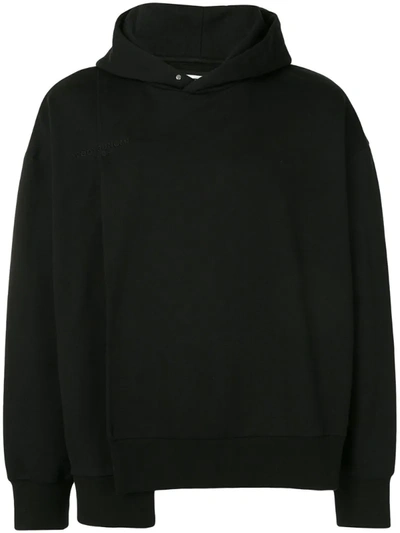 Wooyoungmi Asymmetric Embroidered Logo Hoodie In Black