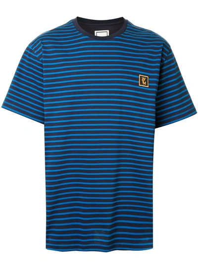 Wooyoungmi Striped-print Branded T-shirt In Blue