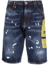 Philipp Plein Studded Logo Distressed Shorts In Blue