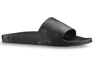 Pre-owned Louis Vuitton Waterfront Mule Monogram Eclipse In Black