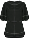 Goen J Topstitching Puff-sleeves Blouse In Black