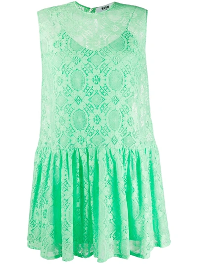 Msgm Lace-pattern Sleeveless Dress In Green