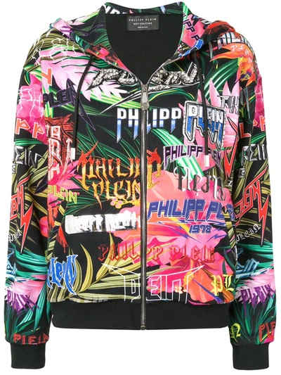 Philipp Plein Graphic Logo Print Zipped Hoodie In Black