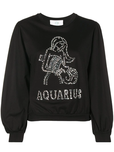 Alberta Ferretti Aquarius Crystal-embellished Sweatshirt In Black/fant Beige