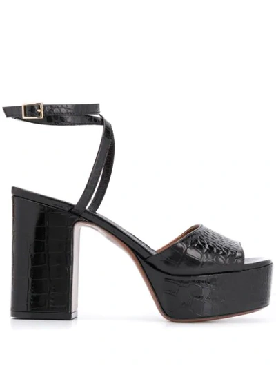 L'autre Chose Crocodile Embossed Effect Platform Sandals In Black