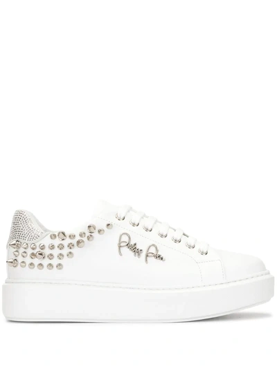 Philipp Plein Stud Embellished Platform Sole Sneakers In White