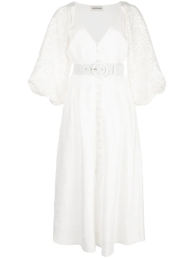 Nicholas Lace Sleeve Dress In White