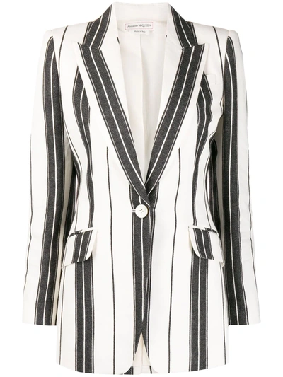 Alexander Mcqueen Striped Single-breasted Blazer In White