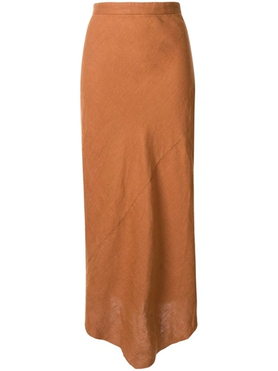 Venroy High-waisted Asymmetric Skirt In Brown