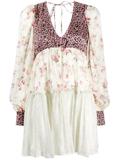 Wandering V-neck Floral Print Silk Dress In As Sample