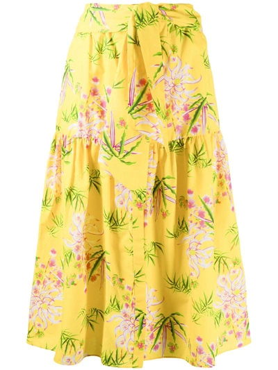 Kenzo Floral Print Midi Skirt In Yellow