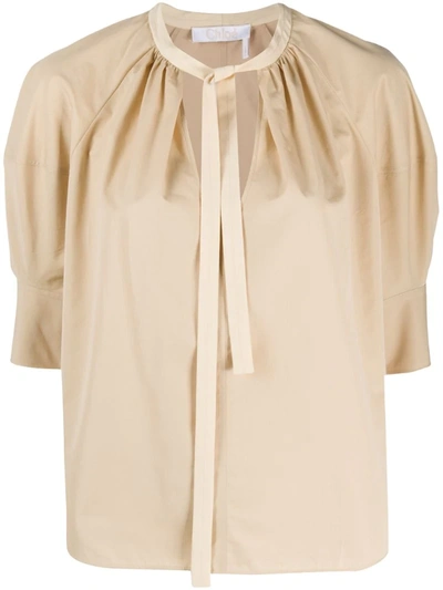 Chloé Puff Sleeves Blouse In Neutrals