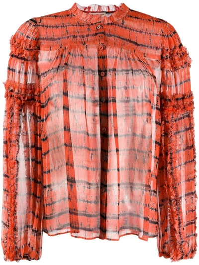 Ulla Johnson Long Sleeve Silk Tie-dye Top In Orange